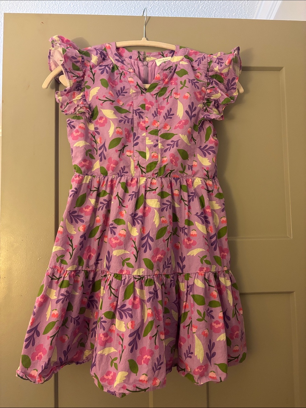 Shop the Mint Girls' Lavender Floral Tiered Ruffle Sleeve Dress